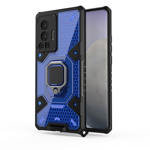 Custodia Silicone e Plastica Opaca Cover con Magnetico Anello Supporto KC5 per Vivo X70 Pro 5G Blu