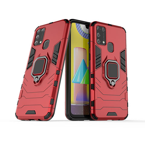 Custodia Silicone e Plastica Opaca Cover con Magnetico Anello Supporto KC6 per Samsung Galaxy M31 Prime Edition Rosso