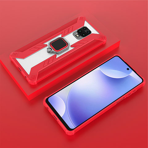 Custodia Silicone e Plastica Opaca Cover con Magnetico Anello Supporto KC6 per Xiaomi Poco M2 Pro Rosso