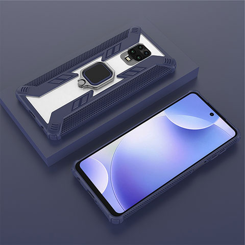 Custodia Silicone e Plastica Opaca Cover con Magnetico Anello Supporto KC6 per Xiaomi Redmi Note 9 Pro Max Blu