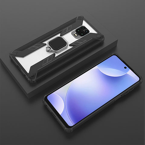 Custodia Silicone e Plastica Opaca Cover con Magnetico Anello Supporto KC6 per Xiaomi Redmi Note 9 Pro Max Nero