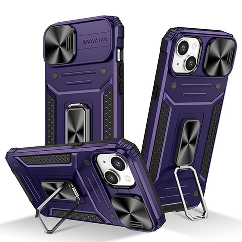 Custodia Silicone e Plastica Opaca Cover con Magnetico Anello Supporto KC7 per Apple iPhone 14 Plus Viola