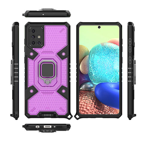 Custodia Silicone e Plastica Opaca Cover con Magnetico Anello Supporto KC7 per Samsung Galaxy A71 4G A715 Viola