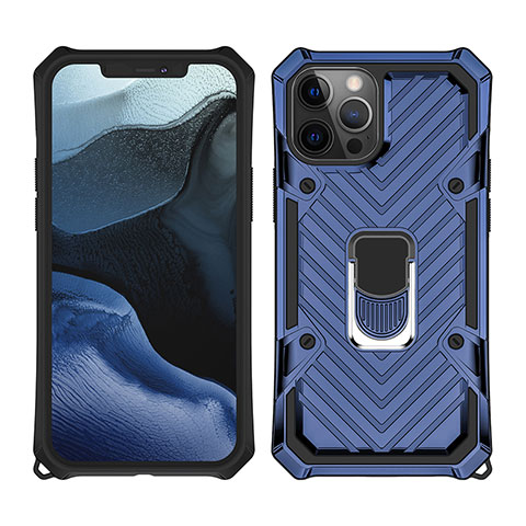 Custodia Silicone e Plastica Opaca Cover con Magnetico Anello Supporto M01 per Apple iPhone 12 Pro Max Blu