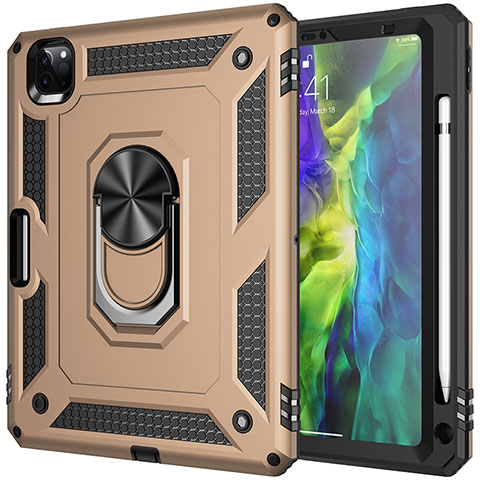 Custodia Silicone e Plastica Opaca Cover con Magnetico Anello Supporto MQ1 per Apple iPad Pro 11 (2022) Oro