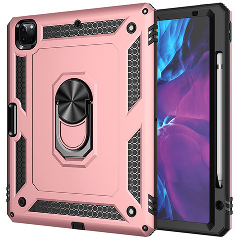 Custodia Silicone e Plastica Opaca Cover con Magnetico Anello Supporto MQ1 per Apple iPad Pro 12.9 (2022) Oro Rosa