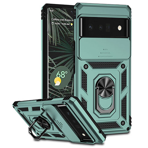 Custodia Silicone e Plastica Opaca Cover con Magnetico Anello Supporto MQ1 per Google Pixel 6 Pro 5G Verde