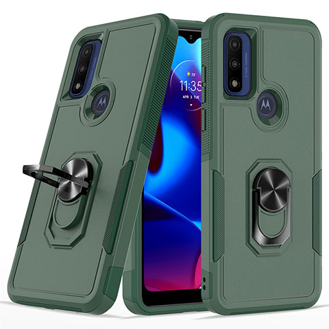 Custodia Silicone e Plastica Opaca Cover con Magnetico Anello Supporto MQ1 per Motorola Moto G Play (2023) Verde