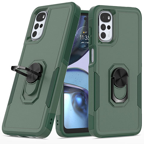 Custodia Silicone e Plastica Opaca Cover con Magnetico Anello Supporto MQ1 per Motorola Moto G22 Verde Notte