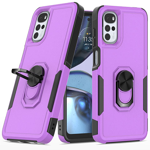 Custodia Silicone e Plastica Opaca Cover con Magnetico Anello Supporto MQ1 per Motorola Moto G22 Viola