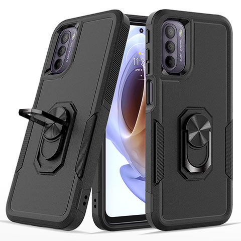 Custodia Silicone e Plastica Opaca Cover con Magnetico Anello Supporto MQ1 per Motorola Moto G31 Nero