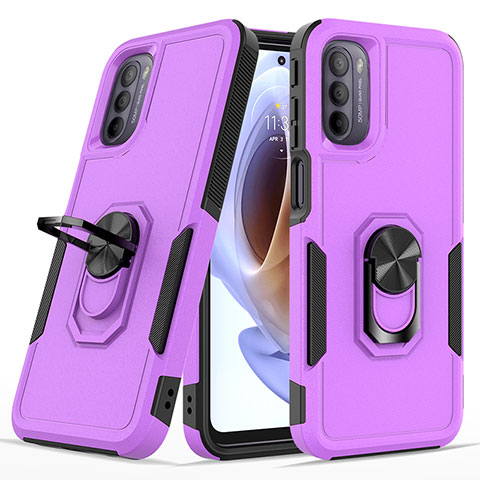 Custodia Silicone e Plastica Opaca Cover con Magnetico Anello Supporto MQ1 per Motorola Moto G41 Viola