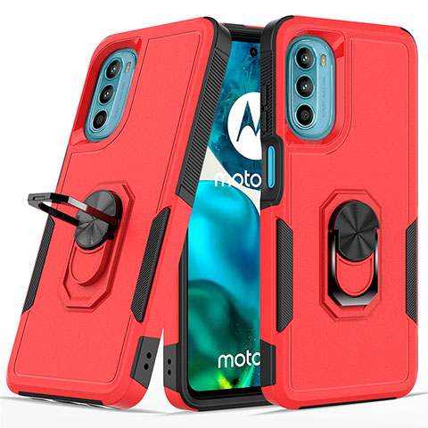 Custodia Silicone e Plastica Opaca Cover con Magnetico Anello Supporto MQ1 per Motorola MOTO G52 Rosso