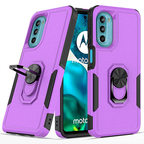 Custodia Silicone e Plastica Opaca Cover con Magnetico Anello Supporto MQ1 per Motorola MOTO G52 Viola