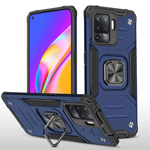 Custodia Silicone e Plastica Opaca Cover con Magnetico Anello Supporto MQ1 per Oppo F19 Pro Blu