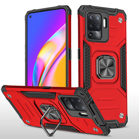 Custodia Silicone e Plastica Opaca Cover con Magnetico Anello Supporto MQ1 per Oppo F19 Pro Rosso