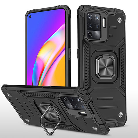 Custodia Silicone e Plastica Opaca Cover con Magnetico Anello Supporto MQ1 per Oppo Reno5 F Nero