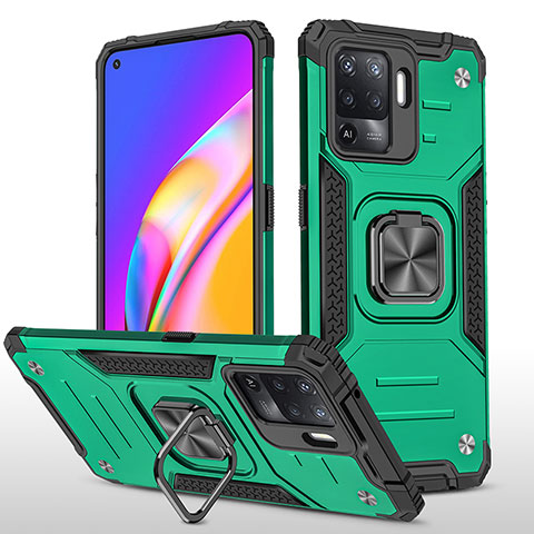 Custodia Silicone e Plastica Opaca Cover con Magnetico Anello Supporto MQ1 per Oppo Reno5 F Verde Notte