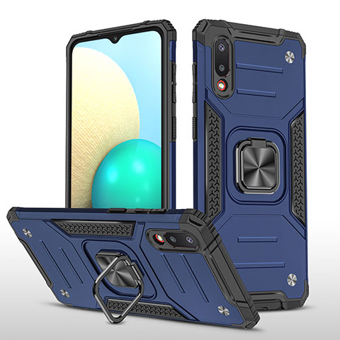 Custodia Silicone e Plastica Opaca Cover con Magnetico Anello Supporto MQ1 per Samsung Galaxy A02 Blu