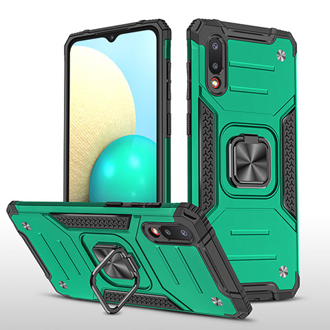 Custodia Silicone e Plastica Opaca Cover con Magnetico Anello Supporto MQ1 per Samsung Galaxy A02 Verde Notte