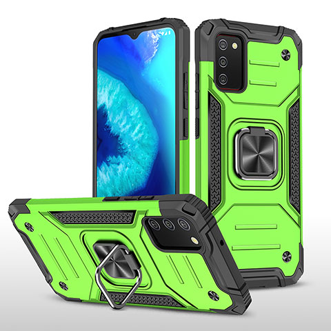 Custodia Silicone e Plastica Opaca Cover con Magnetico Anello Supporto MQ1 per Samsung Galaxy A02s Verde