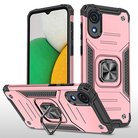 Custodia Silicone e Plastica Opaca Cover con Magnetico Anello Supporto MQ1 per Samsung Galaxy A03 Core Oro Rosa