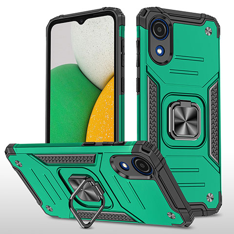 Custodia Silicone e Plastica Opaca Cover con Magnetico Anello Supporto MQ1 per Samsung Galaxy A03 Core Verde Notte