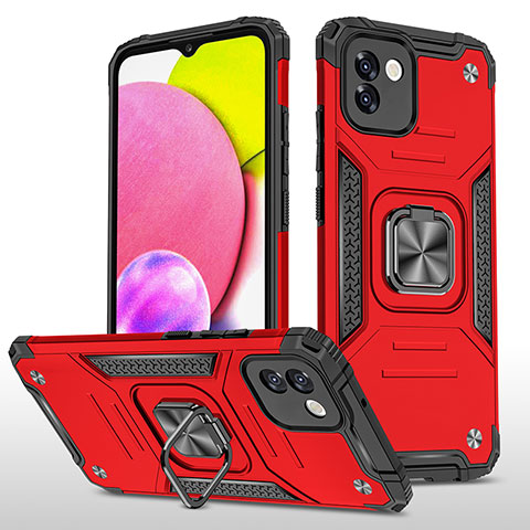 Custodia Silicone e Plastica Opaca Cover con Magnetico Anello Supporto MQ1 per Samsung Galaxy A03 Rosso