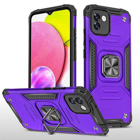 Custodia Silicone e Plastica Opaca Cover con Magnetico Anello Supporto MQ1 per Samsung Galaxy A03 Viola