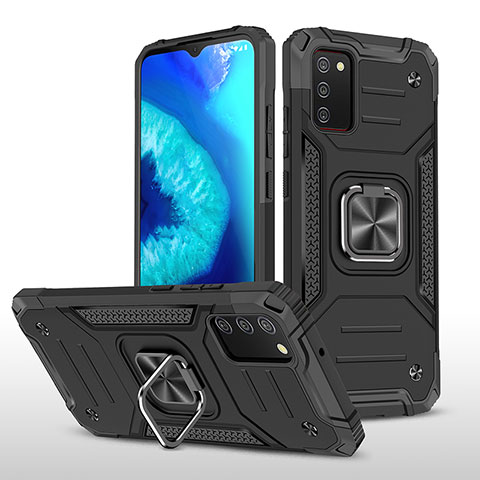 Custodia Silicone e Plastica Opaca Cover con Magnetico Anello Supporto MQ1 per Samsung Galaxy A03s Nero