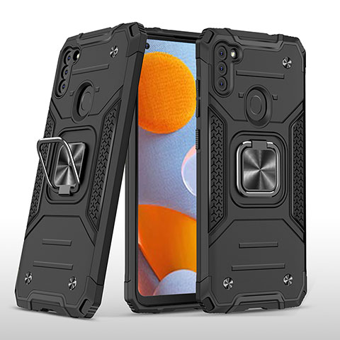 Custodia Silicone e Plastica Opaca Cover con Magnetico Anello Supporto MQ1 per Samsung Galaxy A11 Nero