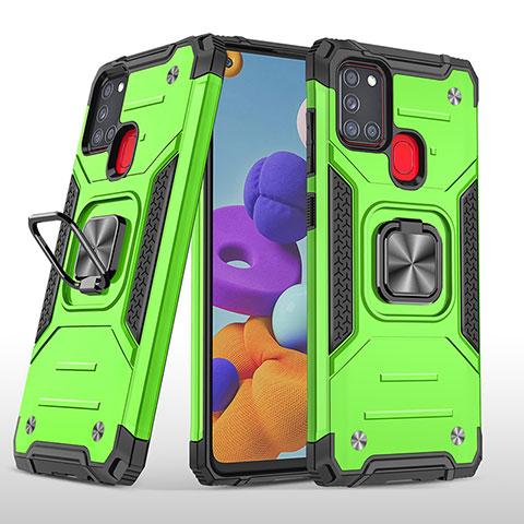 Custodia Silicone e Plastica Opaca Cover con Magnetico Anello Supporto MQ1 per Samsung Galaxy A21s Verde