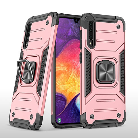 Custodia Silicone e Plastica Opaca Cover con Magnetico Anello Supporto MQ1 per Samsung Galaxy A30S Oro Rosa