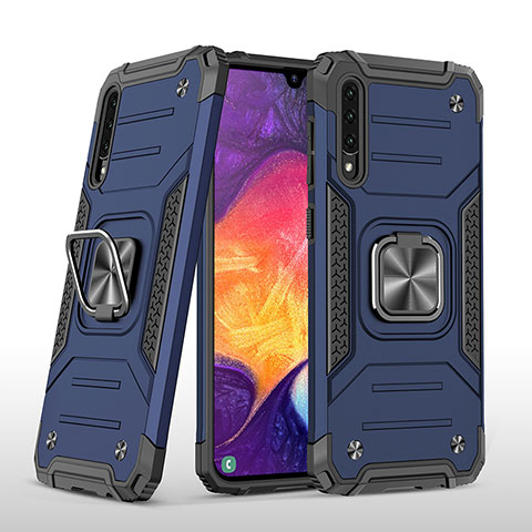 Custodia Silicone e Plastica Opaca Cover con Magnetico Anello Supporto MQ1 per Samsung Galaxy A50 Blu