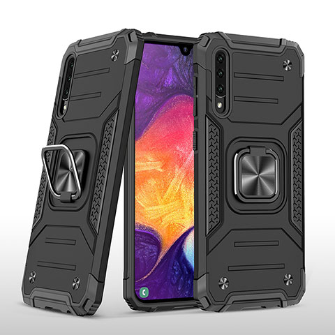 Custodia Silicone e Plastica Opaca Cover con Magnetico Anello Supporto MQ1 per Samsung Galaxy A50S Nero