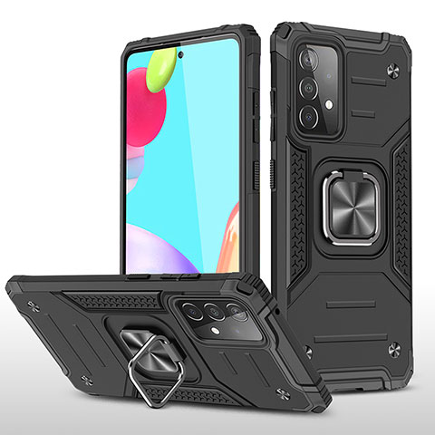 Custodia Silicone e Plastica Opaca Cover con Magnetico Anello Supporto MQ1 per Samsung Galaxy A52 4G Nero