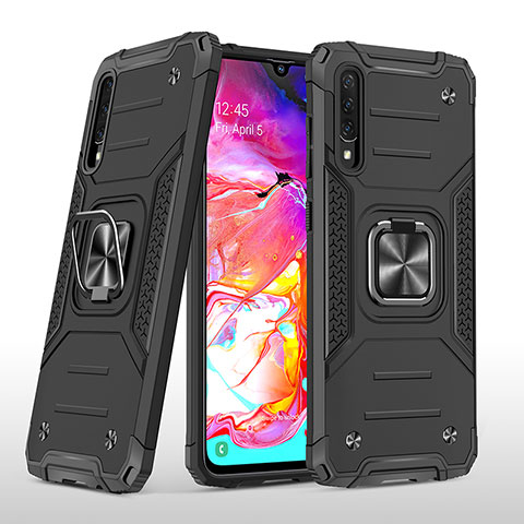 Custodia Silicone e Plastica Opaca Cover con Magnetico Anello Supporto MQ1 per Samsung Galaxy A70 Nero