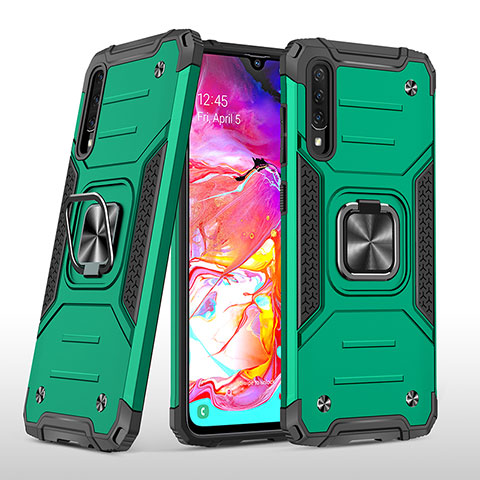 Custodia Silicone e Plastica Opaca Cover con Magnetico Anello Supporto MQ1 per Samsung Galaxy A70 Verde Notte