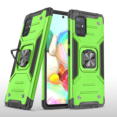 Custodia Silicone e Plastica Opaca Cover con Magnetico Anello Supporto MQ1 per Samsung Galaxy A71 4G A715 Verde