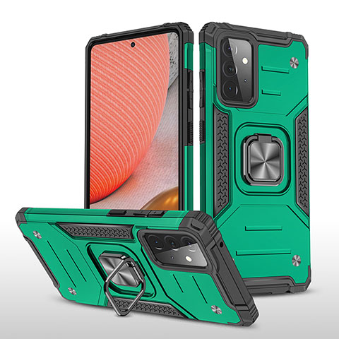 Custodia Silicone e Plastica Opaca Cover con Magnetico Anello Supporto MQ1 per Samsung Galaxy A72 5G Verde Notte