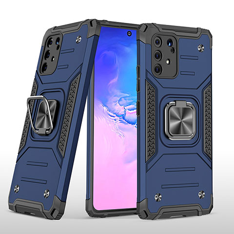 Custodia Silicone e Plastica Opaca Cover con Magnetico Anello Supporto MQ1 per Samsung Galaxy A91 Blu