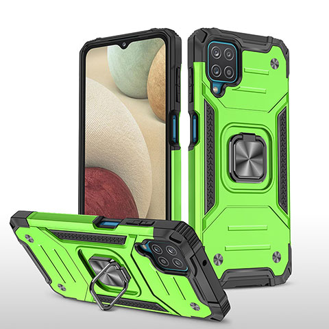 Custodia Silicone e Plastica Opaca Cover con Magnetico Anello Supporto MQ1 per Samsung Galaxy F12 Verde