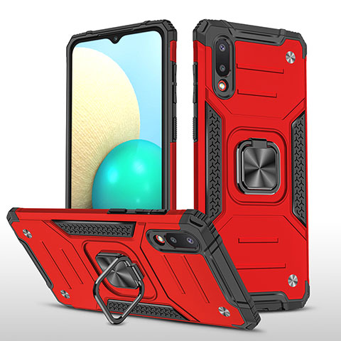 Custodia Silicone e Plastica Opaca Cover con Magnetico Anello Supporto MQ1 per Samsung Galaxy M02 Rosso