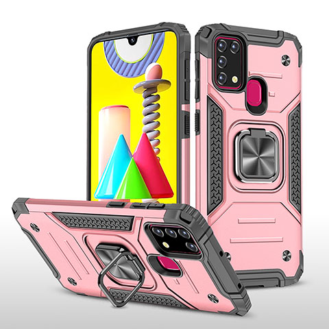 Custodia Silicone e Plastica Opaca Cover con Magnetico Anello Supporto MQ1 per Samsung Galaxy M31 Oro Rosa