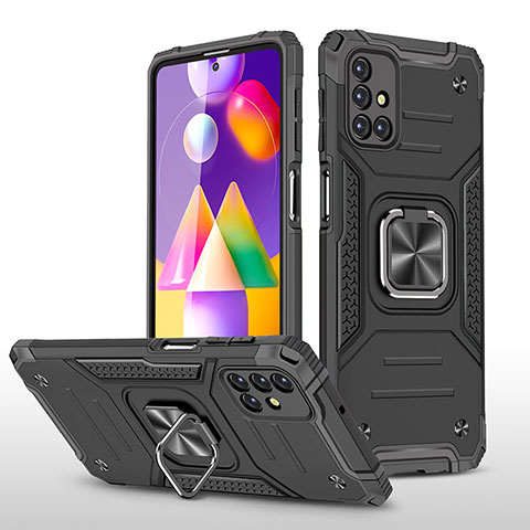 Custodia Silicone e Plastica Opaca Cover con Magnetico Anello Supporto MQ1 per Samsung Galaxy M31s Nero