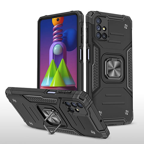 Custodia Silicone e Plastica Opaca Cover con Magnetico Anello Supporto MQ1 per Samsung Galaxy M51 Nero