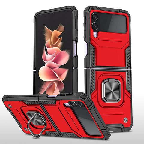 Custodia Silicone e Plastica Opaca Cover con Magnetico Anello Supporto MQ1 per Samsung Galaxy Z Flip3 5G Rosso