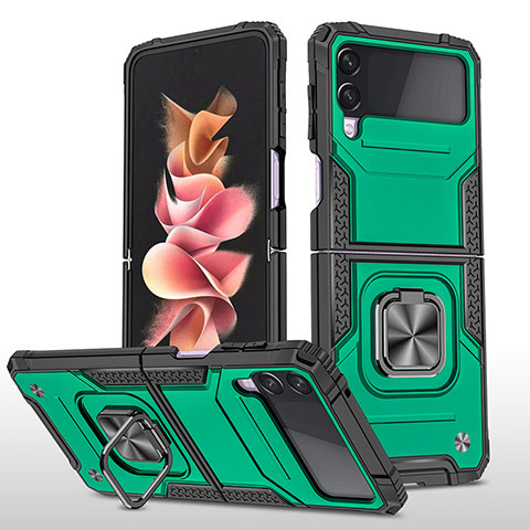 Custodia Silicone e Plastica Opaca Cover con Magnetico Anello Supporto MQ1 per Samsung Galaxy Z Flip3 5G Verde Notte