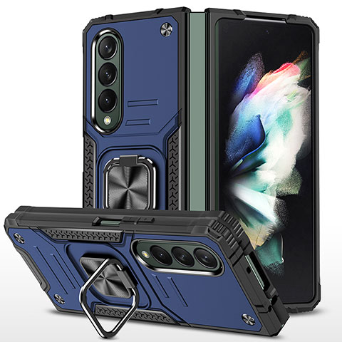 Custodia Silicone e Plastica Opaca Cover con Magnetico Anello Supporto MQ1 per Samsung Galaxy Z Fold3 5G Blu