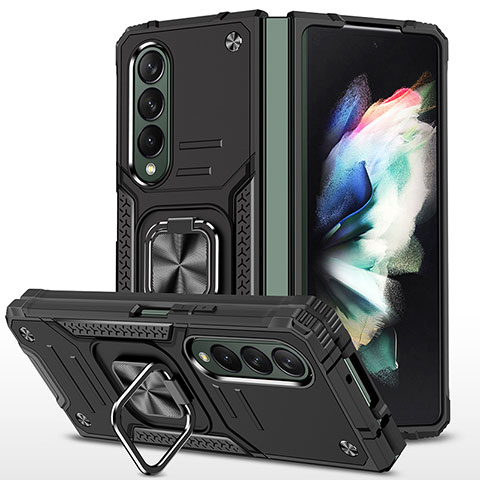 Custodia Silicone e Plastica Opaca Cover con Magnetico Anello Supporto MQ1 per Samsung Galaxy Z Fold4 5G Nero